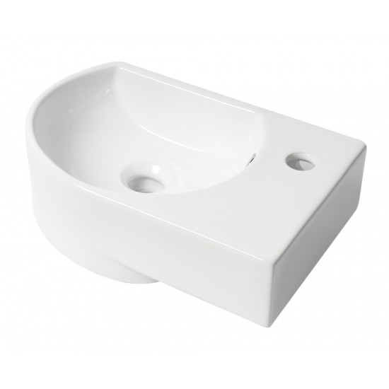 ALFI brand ABC119 White 16" Small Wall Mounted Ceramic Sink with Faucet Hole