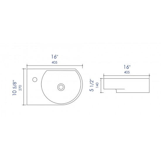 ALFI brand ABC119 White 16" Small Wall Mounted Ceramic Sink with Faucet Hole