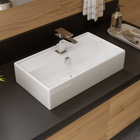ALFI brand White 22" Rectangular Wall Mounted Ceramic Sink with Faucet Hole