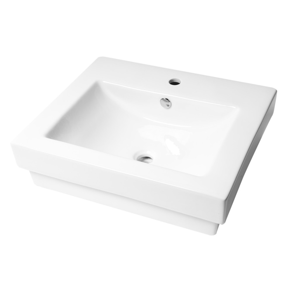 ALFI brand White 24" Rectangular Semi Recessed Ceramic Sink with Faucet Hole