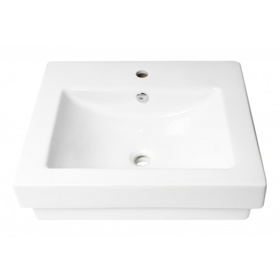 ALFI brand White 24" Rectangular Semi Recessed Ceramic Sink with Faucet Hole