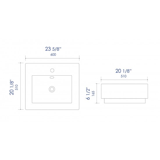 ALFI brand White 24" Rectangular Semi Recessed Ceramic Sink with Faucet Hole