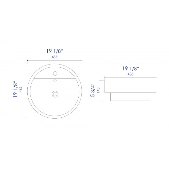 ALFI brand ABC702 White 19" Round Semi Recessed Ceramic Sink with Faucet Hole