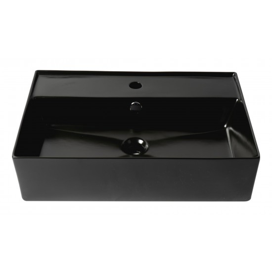 ALFI brand Black 24" Rectangular Above Mount Ceramic Sink with Faucet Hole