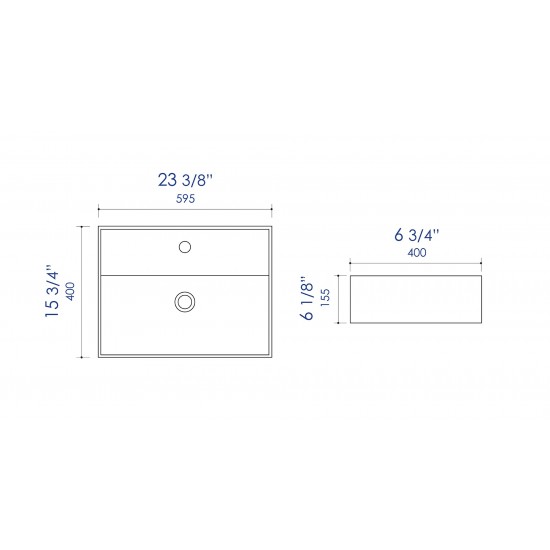 ALFI brand Black 24" Rectangular Above Mount Ceramic Sink with Faucet Hole