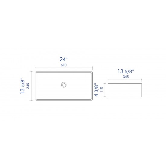 ALFI brand ABC902-W White 24" Modern Rectangular Above Mount Ceramic Sink