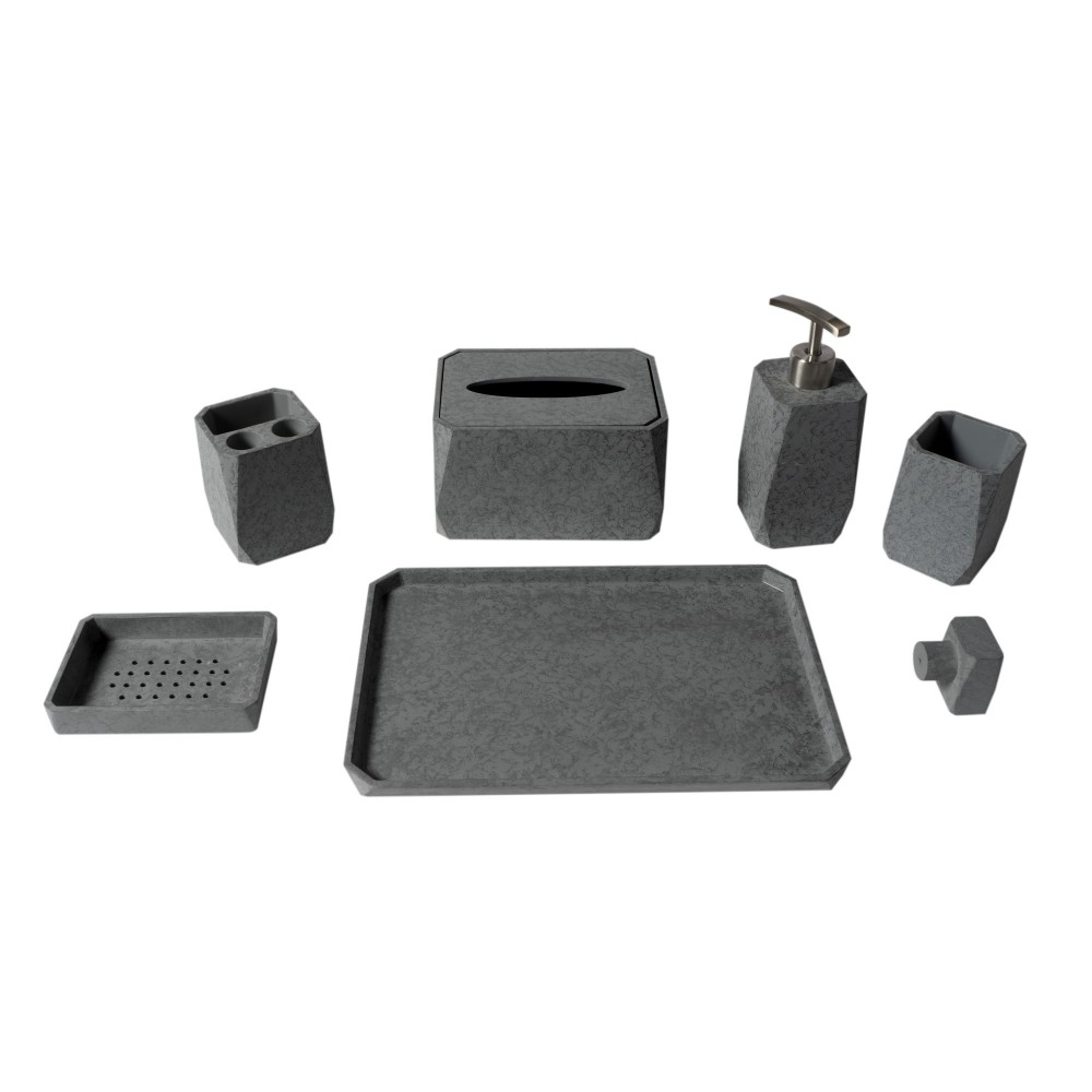 ALFI brand ABCO1023 7 Piece Solid Concrete Gray Matte Bathroom Accessory Set