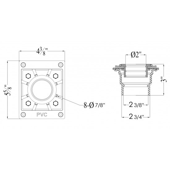 ALFI brand ABDB55 PVC Shower Drain Base with Rubber Fitting