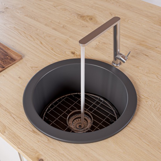 ALFI brand Black Matte Round 18" x 18" Undermount / Drop In Fireclay Prep Sink