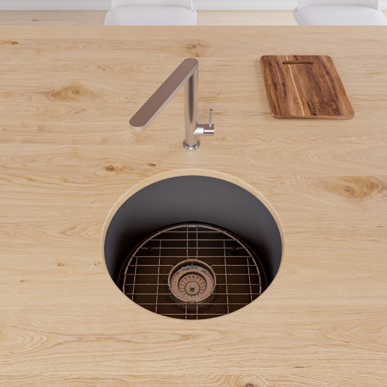 ALFI brand Black Matte Round 18" x 18" Undermount / Drop In Fireclay Prep Sink