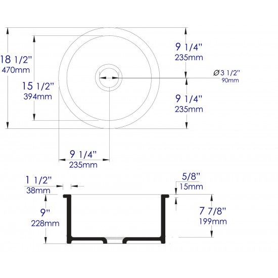 ALFI brand Gray Matte Round 18" x 18" Undermount / Drop In Fireclay Prep Sink