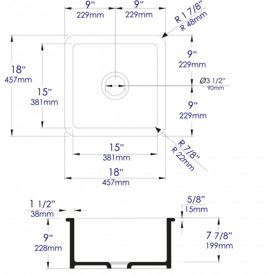 ALFI brand Black Matte Square 18" x 18" Undermount / Drop In Fireclay Prep Sink