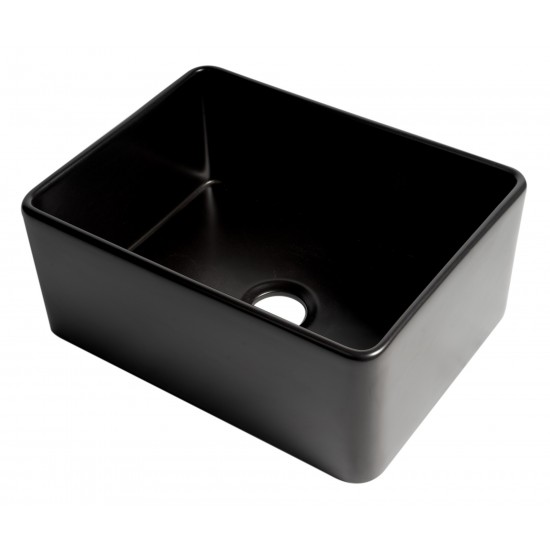 ALFI brand Black Matte Smooth Apron 24" x 18" Single Bowl Fireclay Farm Sink