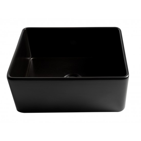 ALFI brand Black Matte Smooth Apron 24" x 18" Single Bowl Fireclay Farm Sink