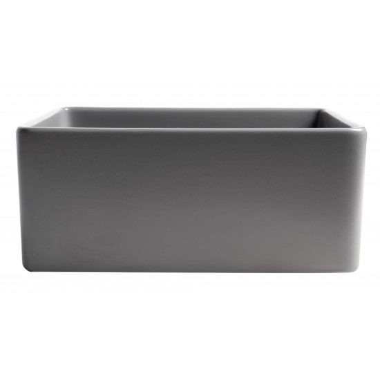 ALFI brand Gray Matte Smooth Apron 24" x 18" Single Bowl Fireclay Farm Sink