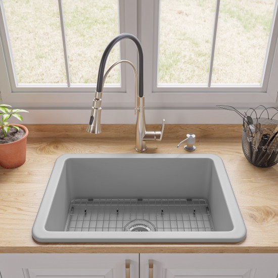 ALFI brand Gray 27" x 18" Fireclay Undermount / Drop In Firelcay Kitchen Sink