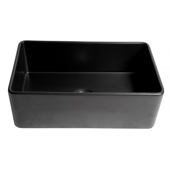 ALFI brand Black Matte Smooth Apron 30" x 18" Single Bowl Fireclay Farm Sink