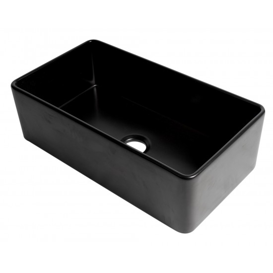 ALFI brand Black Matte Smooth Apron 33" x 18" Single Bowl Fireclay Farm Sink