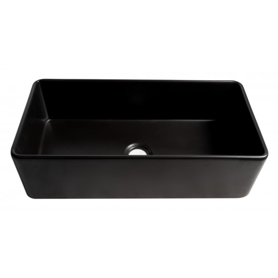 ALFI brand Black Matte Smooth Apron 36" x 18" Single Bowl Fireclay Farm Sink