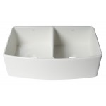 ALFI Brand Smooth Curved 33" x 20" Double Bowl Fireclay Farm Sink with Grid