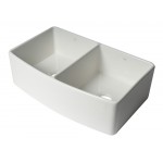 ALFI Brand Smooth Curved 33" x 20" Double Bowl Fireclay Farm Sink with Grid