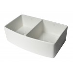 ALFI Brand Smooth Curved 33" x 20" Double Bowl Fireclay Farm Sink with Grid