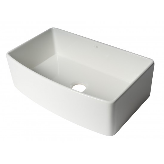 ALFI Brand Smooth Curved 33" x 20" Single Bowl Fireclay Farm Sink with Grid