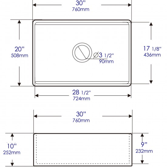 ALFI Brand Smooth 30" x 20" Single Bowl Step Rim Fireclay Farm Sink