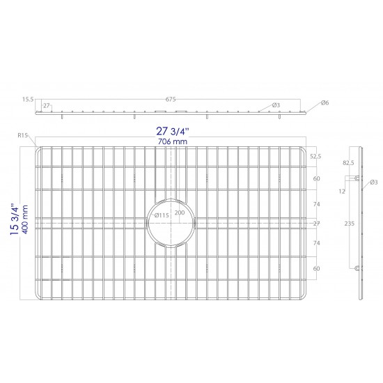 ALFI brand ABGR30 Solid Stainless Steel Kitchen Sink Grid for ABF3018 Sink