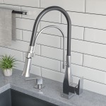 ALFI brand Brushed Nickel Square Kitchen Faucet with Black Rubber Stem