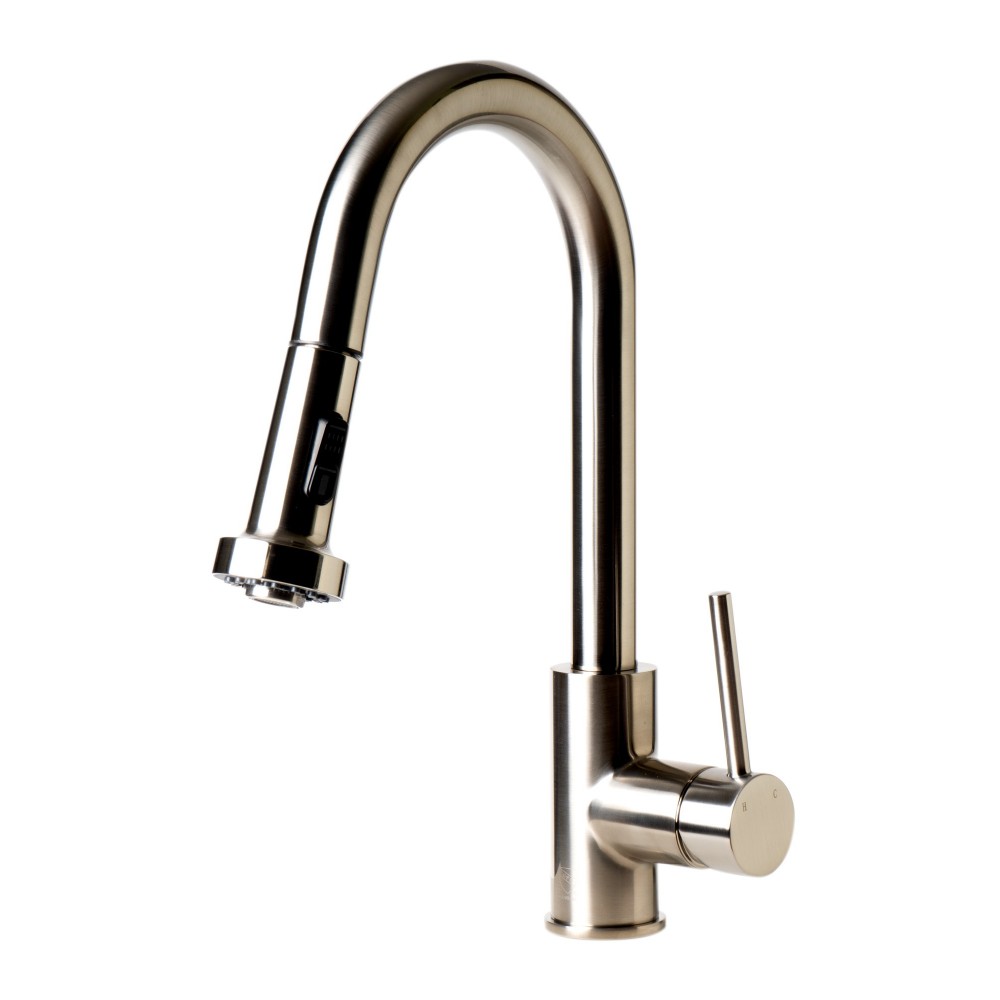 ALFI brand ABKF3262-BN Brushed Nickel Sensor Gooseneck Pull Down Kitchen Faucet