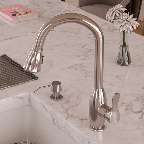 ALFI brand Brushed Nickel Traditional Gooseneck Pull Down Kitchen Faucet
