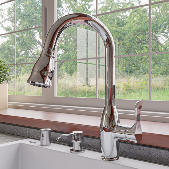 ALFI brand Polished Chrome Traditional Gooseneck Pull Down Kitchen Faucet