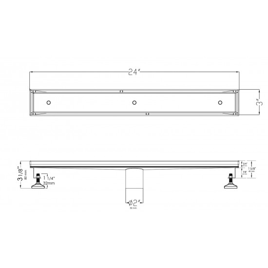 ALFI brand ABLD24A 24" Long Modern Stainless Steel Linear Shower Drain w/o Cover