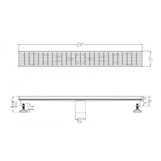 ALFI brand 24" Modern Stainless Steel Linear Shower Drain with Groove Lines