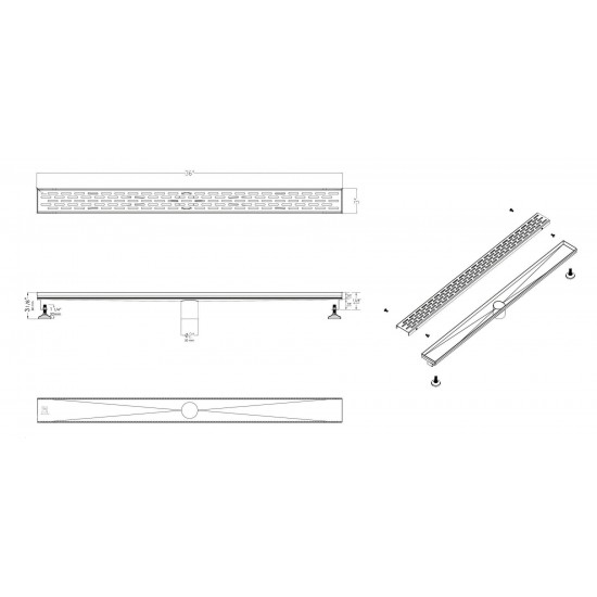 ALFI brand 36" Modern Stainless Steel Linear Shower Drain with Groove Holes