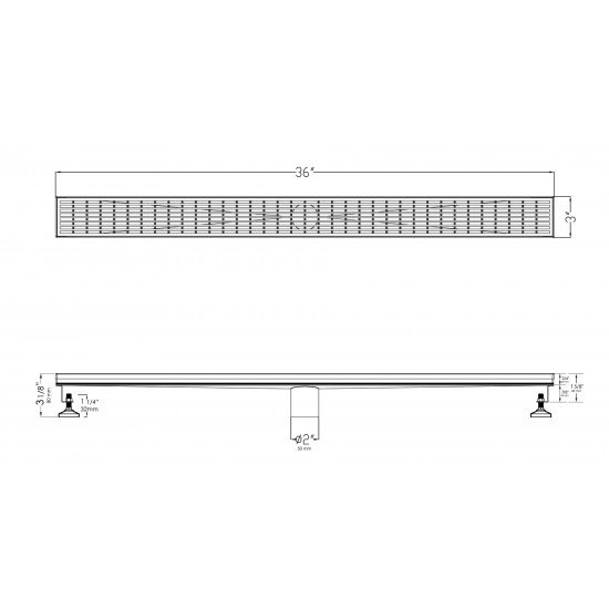 ALFI brand 36" Modern Stainless Steel Linear Shower Drain with Groove Lines