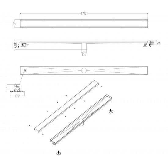 ALFI brand 47" Black Matte Steel Linear Shower Drain with Solid Cover