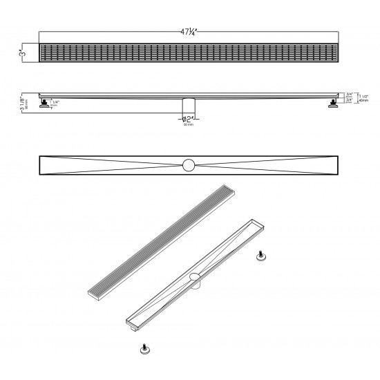 ALFI brand ABLD47D 47" Stainless Steel Linear Shower Drain with Groove Lines