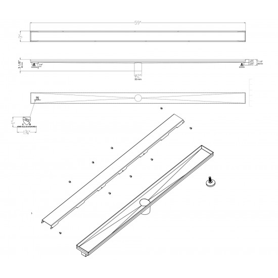 ALFI brand 59" Brushed Stainless Steel Linear Shower Drain with Solid Cover