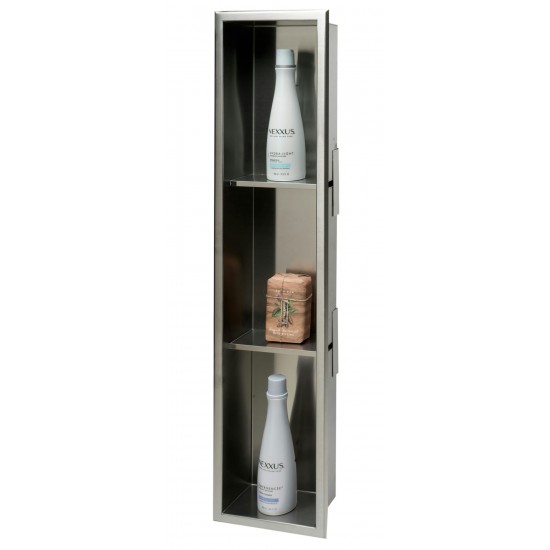 ALFI brand 8 x 36 Brushed Vertical Triple Shelf Bath Shower Niche