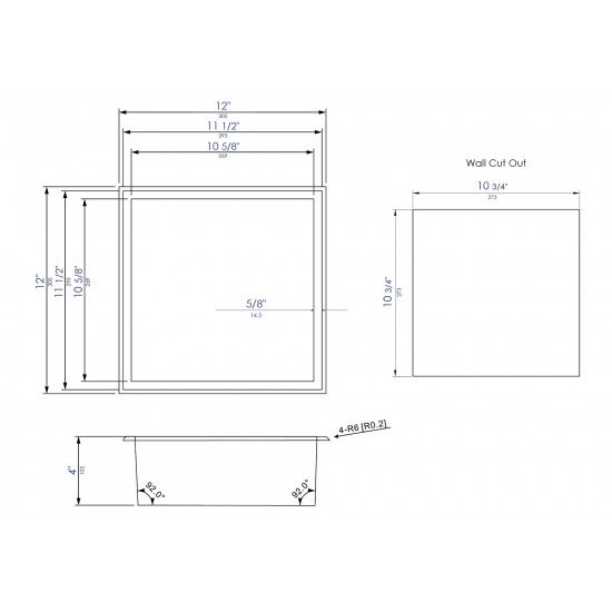 ALFI brand 12 x 12 Brushed Stainless Steel Square Single Shelf Bath Shower Niche