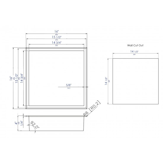 ALFI brand 16 x 16 Brushed Stainless Steel Square Single Shelf Bath Shower Niche