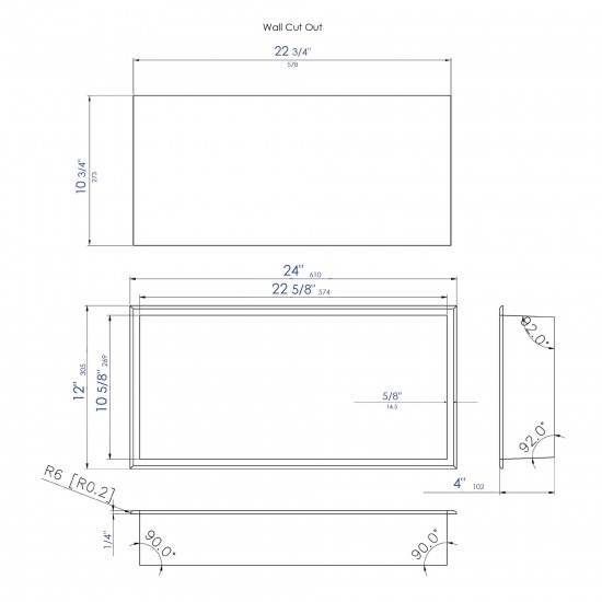 ALFI brand 24 x 12 Brushed Horizontal Single Shelf Bath Shower Niche