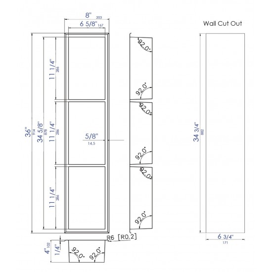ALFI brand 8" x 36" Stainless Steel Vertical Triple Shelf Bath Shower Niche