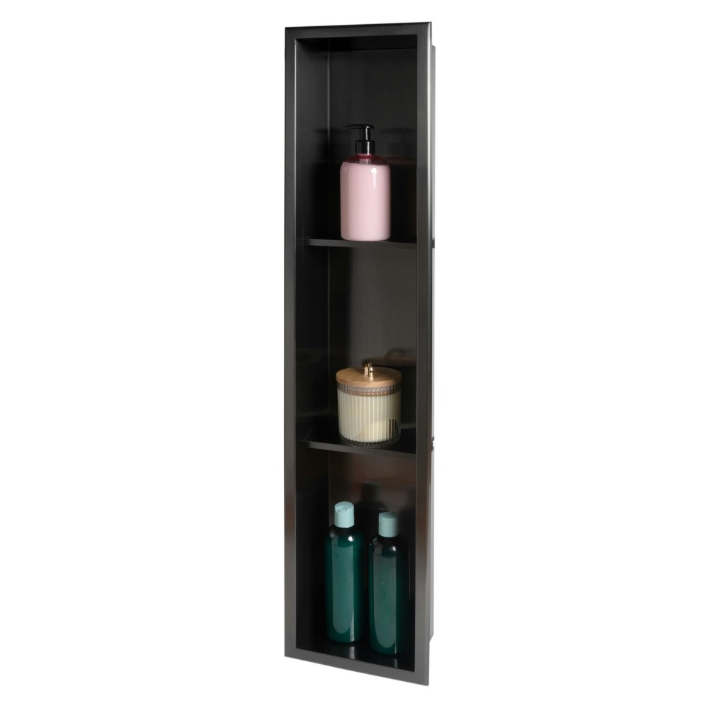 ALFI brand 8" x 36" Brushed Black PVD Vertical Triple Shelf Shower Niche