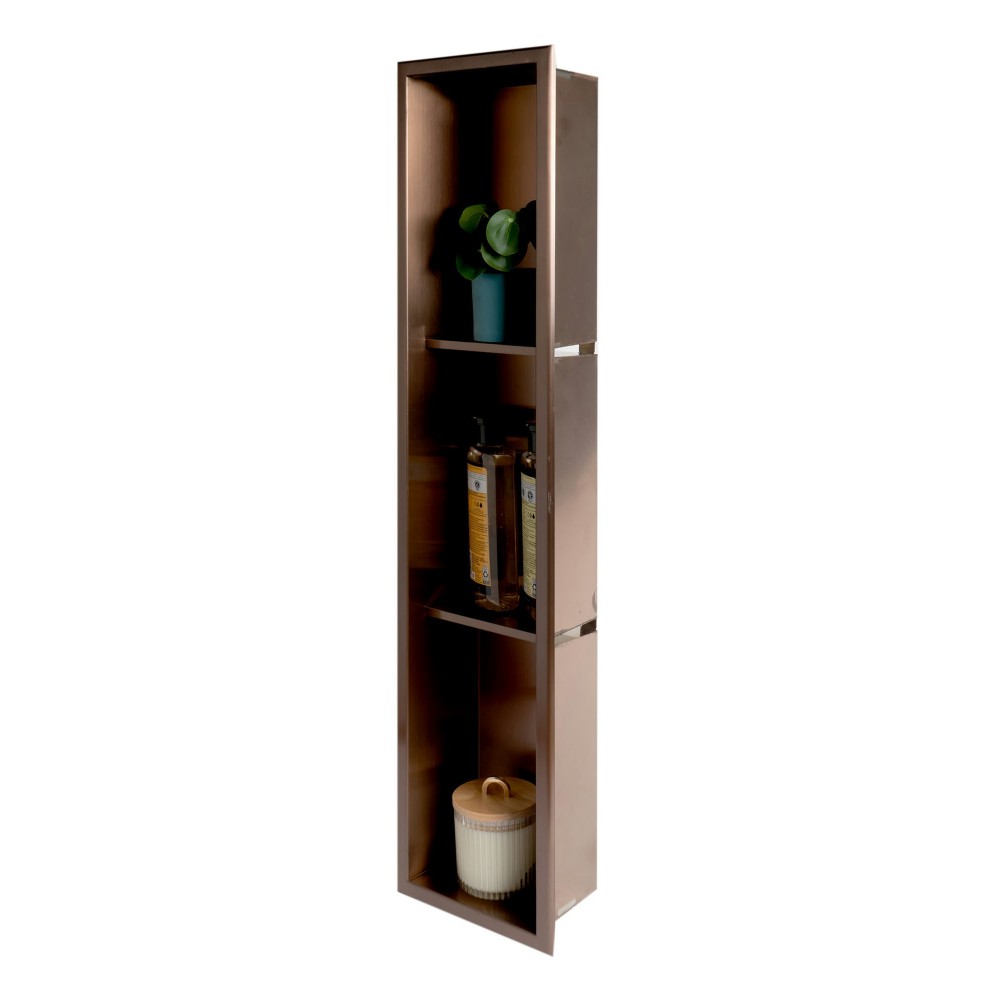 ALFI brand 8" x 36" Brushed Copper PVD Vertical Triple Shelf Shower Niche