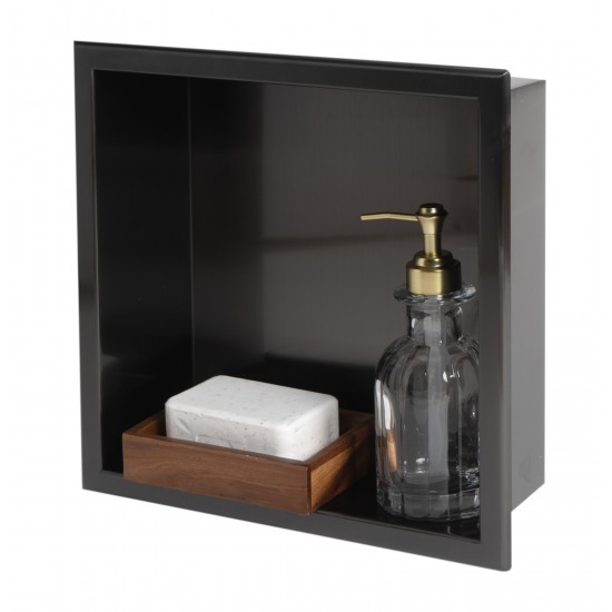 ALFI brand 12" x 12" Brushed Black PVD Square Single Shelf Shower Niche