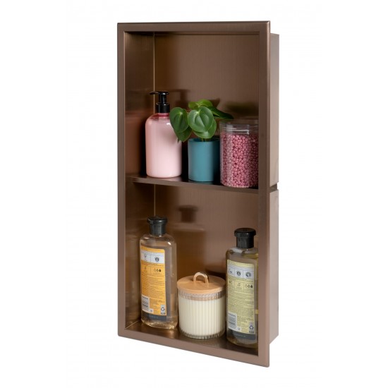 ALFI brand 12" x 24" Brushed Copper PVD Vertical Double Shelf Shower Niche