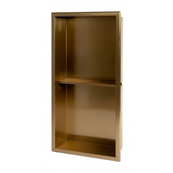 ALFI brand 12" x 24" Brushed Gold PVD Vertical Double Shelf Shower Niche